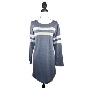 Mind Matter Long Sleeve Sweatshirt Dress Sleep Shirt Blue White Stripes Women XL